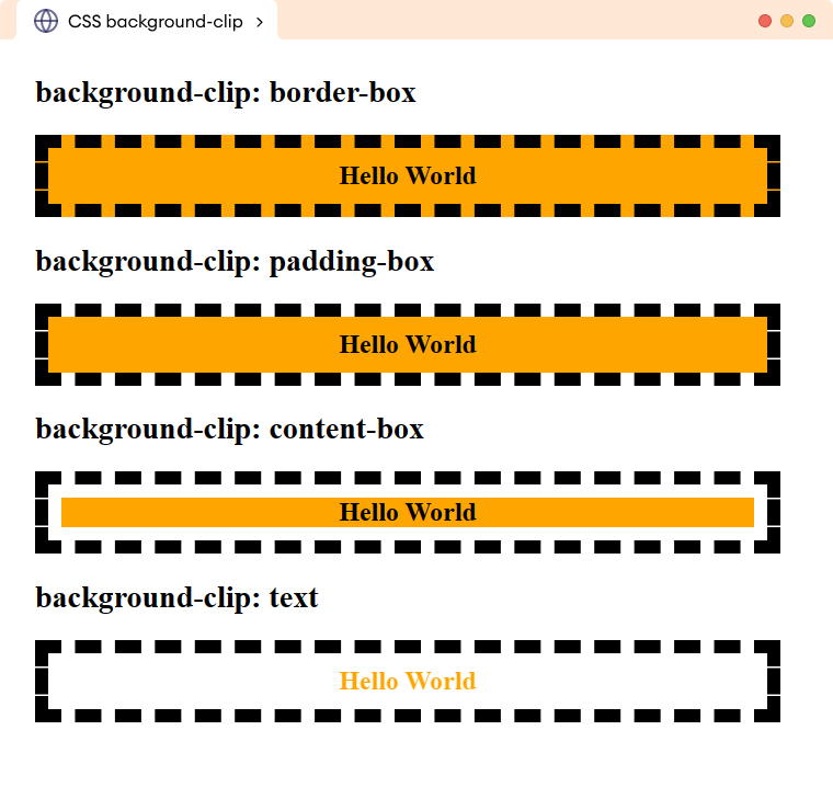 CSS Background Clip Example CSS Background Clip Example Description