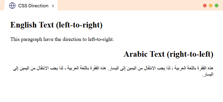 CSS Direction Example CSS Direction Example Description