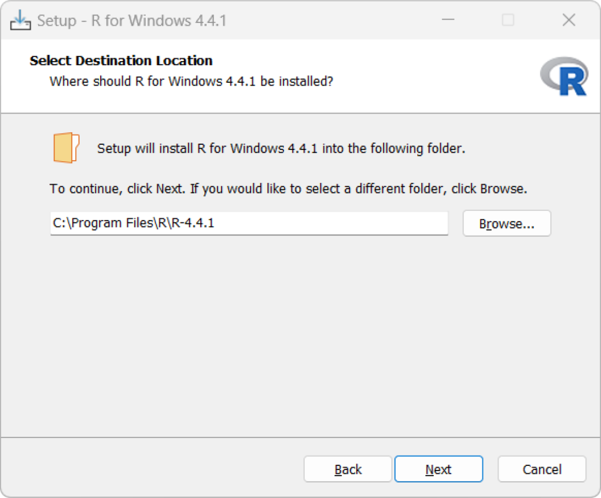 Select Destination Location for R Select Destination Location for R