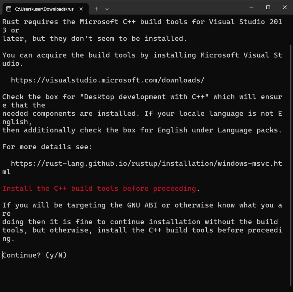 Rust Installer Prompt Rust Installer Prompt