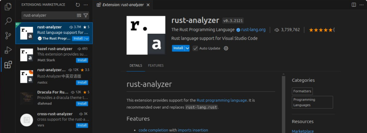 Rust-Analyzer Extension in VSCode Rust-Analyzer Extension in VSCode