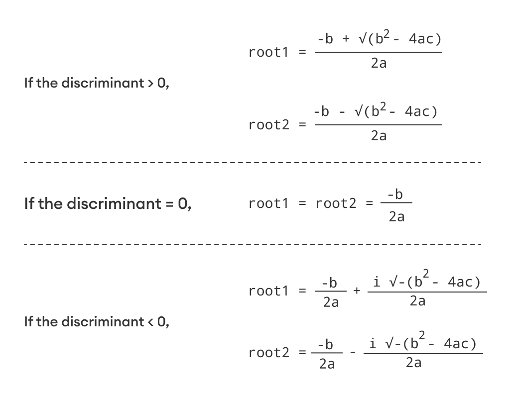 Roots of a quadratic equation Formula to compute the roots of a quadratic equation