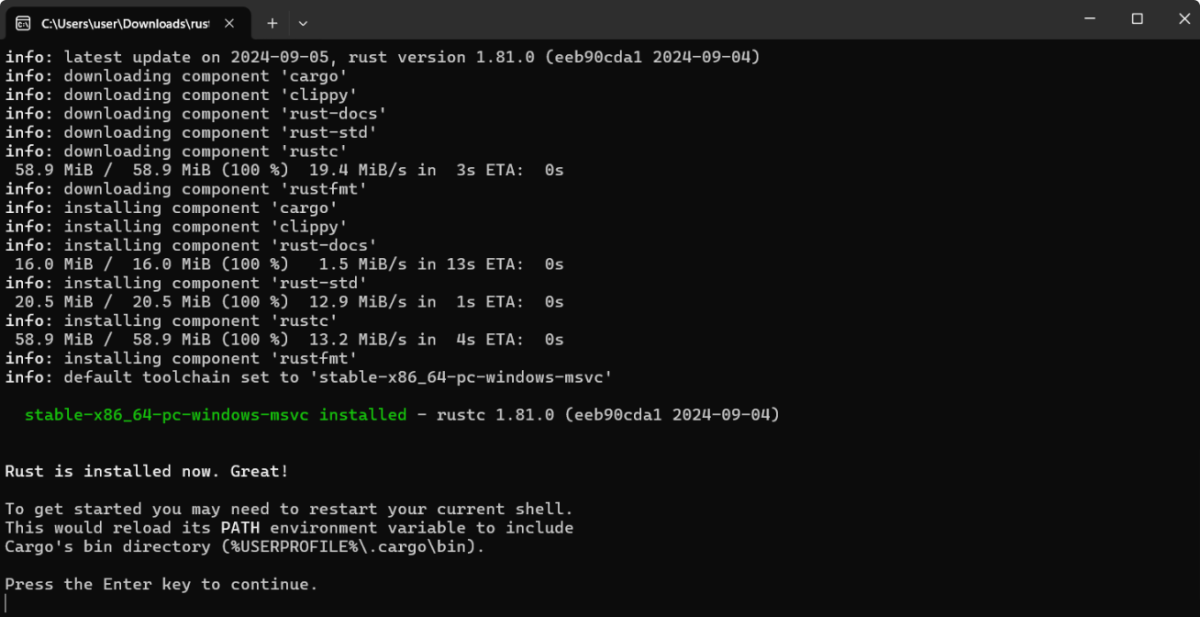 Rust Successful Installation Rust Successful Installation